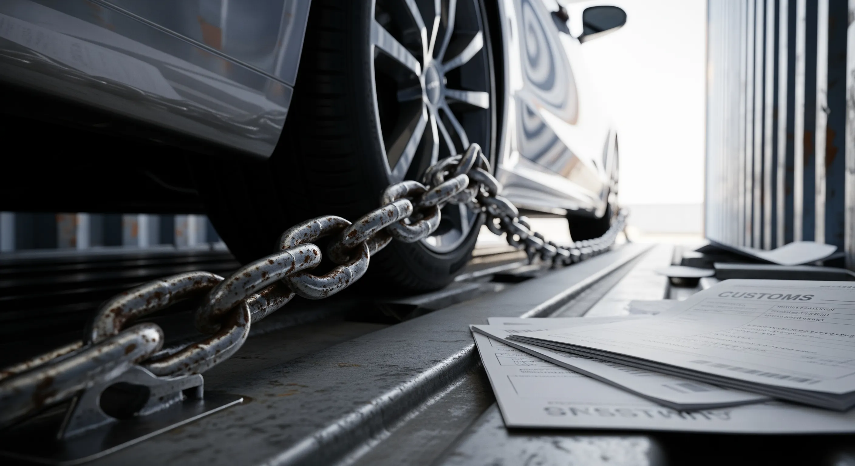 Детальний план металевого ланцюга для фіксації авто всередині контейнера на складі