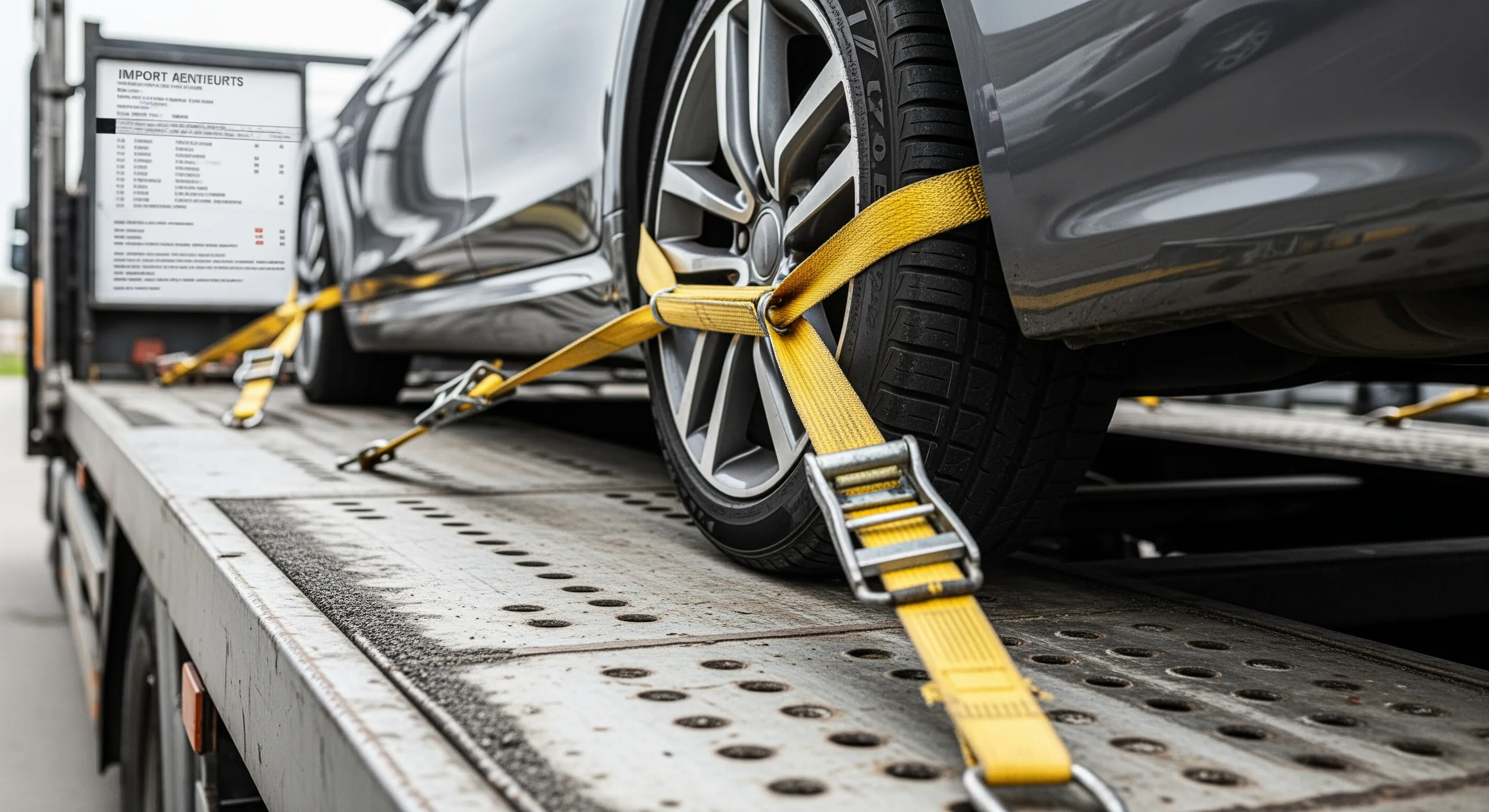 Детальний план кріплення колеса автомобіля на трейлері під час транспортування
