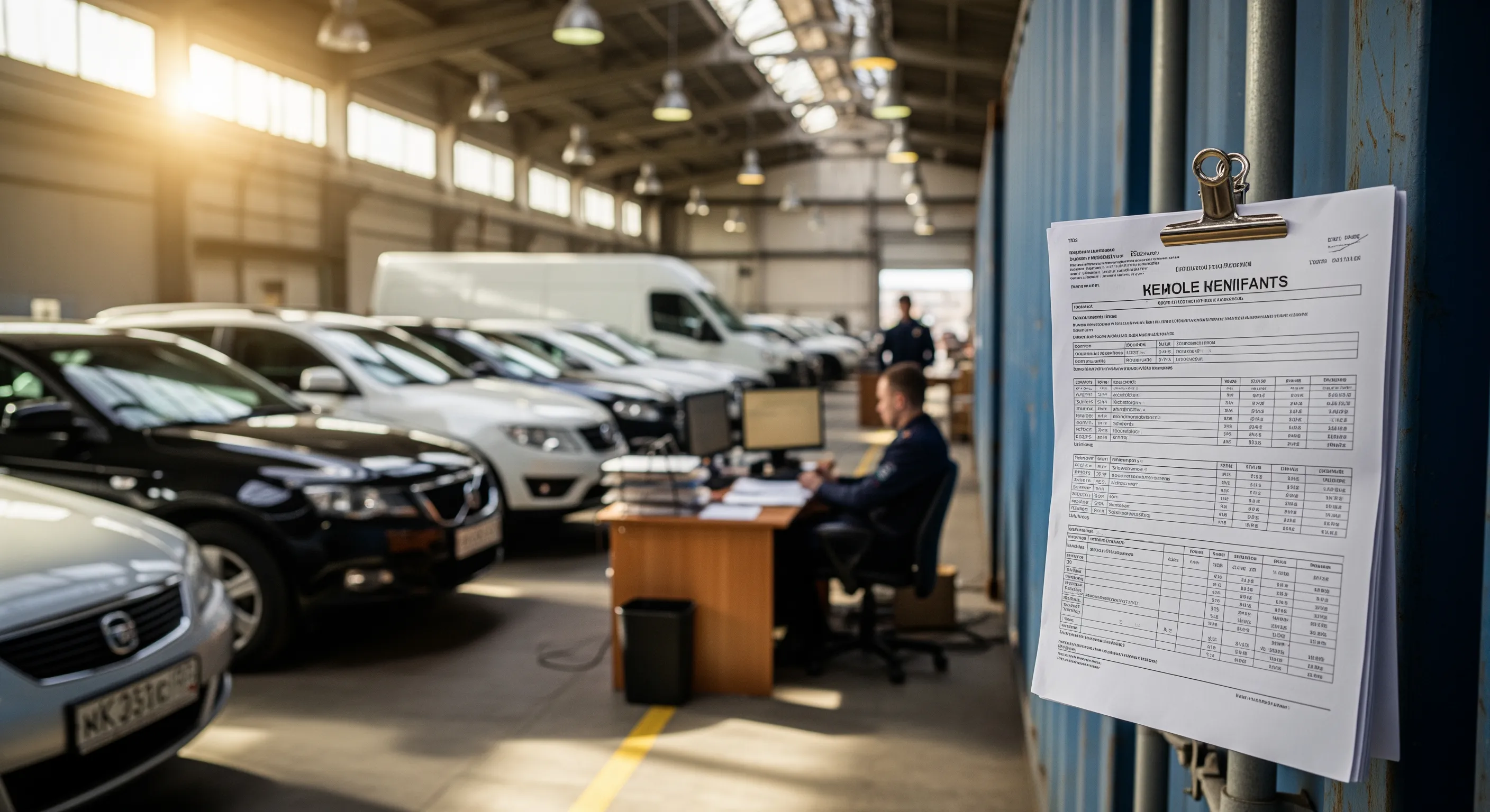 Автомобілі на митній перевірці в денному природному світлі з відкритими контейнерними дверима