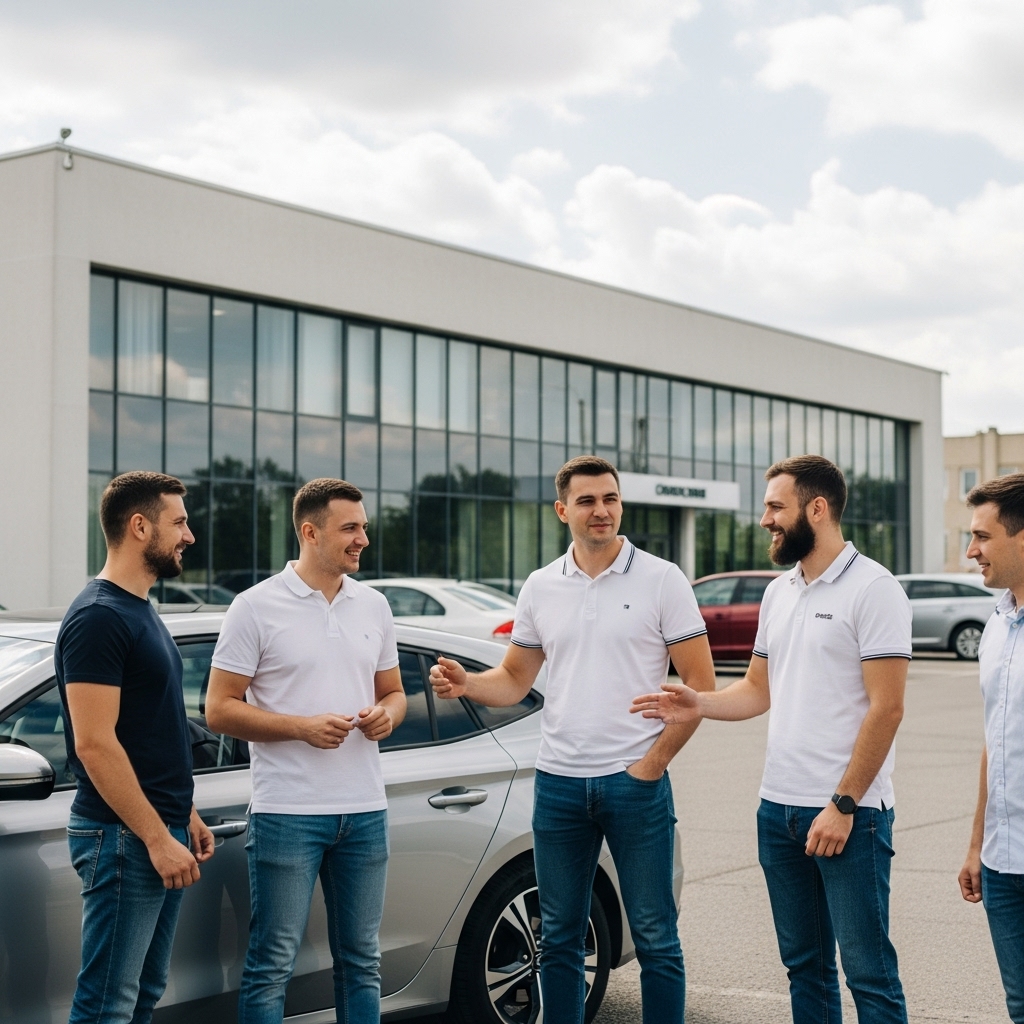 Команда біля автомобілів